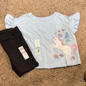 Unicorn Graphic Tee and Black Leggings shorts Set